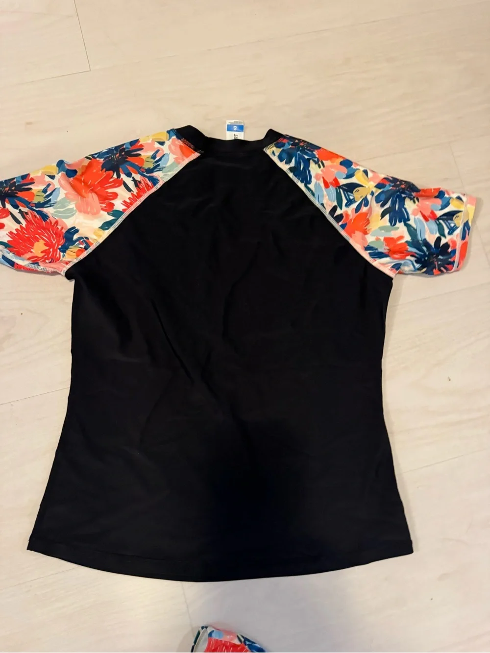 Teen Floral Rash Guard Set - Black Top with Coral Floral Shorts